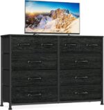 Furnulem Bedroom Dresser 55”Long TV Stand Entertainment Center Dresser & Chests of Drawers,10 Storage Fabric Drawer Dressers,Sturdy Metal Frame Tall Dresser for Living Room, Entryway,Black Oak - Image 2