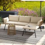 DWVO Patio Furniture Set 3 Piece Outdoor Wicker Conversation Set with Detachable Cushions and Coffee Table L-Shaped Sectional Sofa Set Outdoor Furniture Set for Backyard Porch Deck - Beige - Image 7