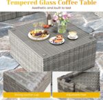 7 Pieces Outdoor Patio Furniture Sets with Glass Tea Table, PE Rattan Wicker Patio Conversation Set with Washable Cushions, Outdoor Patio Sectional Sofa Couch, Beige - Image 7