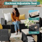 6 Piece Patio Furniture Set, Wicker Patio Conversation Sets with Swivel & Recline Chairs, Outdoor Sectional Sofa Sets with 2 Storage Ottoman, Outdoor Patio Recline Set for Backyard - Image 7