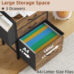 3 Drawer File Cabinet with Charging Station, 45''H, 3-Tier Filing Cabinet for Home Office, 11''*16'' for Small Printer, Fabric Drawer Fits Letter/A4, Tall Printer Stand, Rustic Brown - Image 7