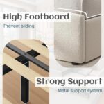 Lifezone Queen Bed Frame with Storage Drawers, Queen Size Platform Bed Frame with Velvet Upholstered Headboard, Metal Support, No Box Spring Needed, Noise-Free, Easy Assembly, Bedroom Furniture, Beige - Image 6