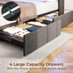 Rolanstar Twin Size Bed Frame with LED Lights and Charging Station, Upholstered Bed Storage Headboard & Drawers, Heavy Duty Wood Slats, Easy Assembly - Image 7