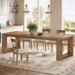 Tribesigns 86.61-Inch Dining Table for 6 People, Modern Narrow Long Kitchen Table with Pedestal Base, Farmhouse Extra Long Rectangular Dining Room Furniture, 27.56 x 86.61 x 29.53 Inches, Oak - Image 2