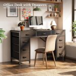 PRAISUN 47 Inch Office Desk with Outlets, Computer Desk with 9 Fabric Drawers, Writing Gaming Work Study Desk for Bedroom, Living Room, Home Office, Large Storage, Black - Image 3