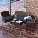 Nestl Outdoor Patio Furniture Sofas, Standard, Brown Base/Navy Blue Cushions - Image 2
