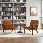 Yaheetech Accent Chair, Armchair with Strong Wood Frame, PU Leather Modern Retro Lounge Chair for Living Room/Lounge/Office/Reception Area, 2 Pieces, Light Brown - Image 5