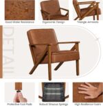 Yaheetech Accent Chair, Armchair with Strong Wood Frame, PU Leather Modern Retro Lounge Chair for Living Room/Lounge/Office/Reception Area, 2 Pieces, Light Brown - Image 7