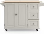 Homestyles Dolly Madison Off-White Mobile Kitchen Island Cart with Wood Drop Leaf Breakfast Bar - Image 8