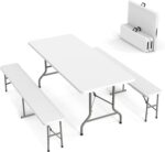 VINGLI Picnic Table Set with 2 Benches, 6 Feet Camping Table Chair Set,3-Piece Folding Furniture for Indoor or Outdoor Use, Smooth Tabletop, White - Image 2