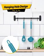 Silicone Pasta Fork and Ladle Spoon Set, Large Non Stick Kitchen Utensils for Cooking,Stirring,Serving Spaghetti, Soup, Sauce (BLUE) - Image 7