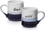 DOWAN 20 oz Coffee Mugs, Large Mugs with Word Blessed Grateful, Porcelain Coffee Cup, Thank You Gifts for Mom Dad, Set of 2 - Image 9