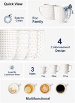 LE TAUCI Coffee Mugs 16 oz,Ceramic Mug Set, Embossment Cups for Latte, Hot Tea, Cappuccino, Mocha, Cocoa, Dishwasher Safe, Suit For Housewarming Wedding- 3.8 inch, Set of 4, Arctic White - Image 6