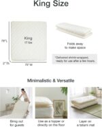 FULI Japanese Futon, King Size, White - Foldable Shikibuton Floor Bed - Medium Firm Quilted Cotton Sleeping Pad, Portable Roll-Up Japanese Floor Bed for Guests & Small Spaces - Image 3