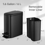 TIPGO Slim Bathroom Trash Can with Lid Soft Close, Step Pedal, 6 Liter / 1.6 Gallon Stainless Steel Trash Bin, Small Garbage Cans for Bedroom, Office, Kitchen (Matte Black) - Image 7