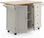 Homestyles Dolly Madison Off-White Mobile Kitchen Island Cart with Wood Drop Leaf Breakfast Bar - Image 3