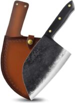 Freelander Serbian Chef Knife, Heavy Duty Handmade Forged Meat Cleaver for Meat Cutting, Full Tang High-Carbon Clad Steel Butcher Knife, Non-Slip Handle and Leather Sheath - Image 2