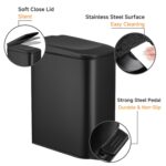 TIPGO Slim Bathroom Trash Can with Lid Soft Close, Step Pedal, 6 Liter / 1.6 Gallon Stainless Steel Trash Bin, Small Garbage Cans for Bedroom, Office, Kitchen (Matte Black) - Image 4