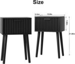 LAATOOREE Nightstands Set of 2, Small Side Table, Bedside Table with Fluted Door, Solid Wood Feet; Modern Mid-Century End Table for Bedroom, Small Space (Black) - Image 4