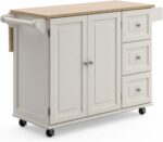 Homestyles Dolly Madison Off-White Mobile Kitchen Island Cart with Wood Drop Leaf Breakfast Bar - Image 2