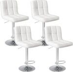 Sweetcrispy Bar Stools Set of 4, Armless PU Leather Adjustable Swivel Barstools, Hydraulic Kitchen Counter Height Thickened Seat Cushion Square Island Countertop Chairs with Back - Modern White - Image 2
