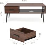 HAIOOU Coffee Table, Mid Century Modern Center Table for Living Room with Storage, Walnut Tea Table with Drawer, Open Storage Shelf, Floor-Anti-Scratching Pine Leg for Home, Office(Dark Brown) | Center Table, Living Room, Storage, Tea Table, Drawer, Open Storage Shelf - Image 4