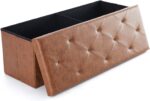 Sweetcrispy 43 Inches Folding Ottoman with Storage Bench, Foot Rest Stool, End of Bed Storage Bench Upholstered, Load 660 lbs, for Living Room, Synthetic Leather, Brown - Image 2