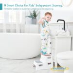 Forbena Toddler Step Stool for Bathroom Sink, 2 Step Stool for Kids Toilet Potty Training, Non-Slip Toddlers Baby Child Kid Plastic Poop Stools with Handle for Kitchen Counter Bed (White-Grey) - Image 3