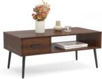 HAIOOU Coffee Table, Mid Century Modern Center Table for Living Room with Storage, Walnut Tea Table with Drawer, Open Storage Shelf, Floor-Anti-Scratching Pine Leg for Home, Office(Dark Brown) | Center Table, Living Room, Storage, Tea Table, Drawer, Open Storage Shelf - Image 2