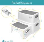 Forbena Toddler Step Stool for Bathroom Sink, 2 Step Stool for Kids Toilet Potty Training, Non-Slip Toddlers Baby Child Kid Plastic Poop Stools with Handle for Kitchen Counter Bed (White-Grey) - Image 7