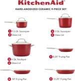 KitchenAid Hard Anodized Ceramic 9-Piece Nonstick Cookware Set – Includes Fry Pans, Saucepan, Stockpot, Durable, Even Heating, Oven Safe to 500°F, Empire Red - Image 3