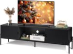 WLIVE TV Stand for 65 Inch TV, Mid Century Modern Entainment Center with 2 Storage Cabinets & Open Shelf, TV Console Table Media with Metal Legs for Living Room, Bedroom, Black - Image 2
