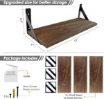 Rustic Floating Shelves Wall Mounted Set of 3, 17 Inch Natural Wood Wall Shelves, Decor Storage Shelf for Bedroom Bathroom Living Room Office Pictures Plants Books Cats TV (Rustic Brown) - Image 4