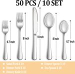 50 Piece Silverware Set Service for 10,Premium Stainless Steel Flatware Set,Mirror Polished Cutlery Utensil Set,Durable Home Kitchen Eating Tableware Set,Include Fork Knife Spoon Set,Dishwasher Safe - Image 3