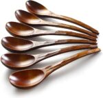 Soup Spoons,AOOSY Wooden Soup Spoons, 6 Pieces 7.84 inches Japanese Ramen Spoon Round Nanmu Wood Long Handle Rice Dessert Cooking Tasting Dinner Table Spoon for Kitchen Restaurant - Image 2