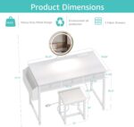 Lufeiya White Makeup Vanity Desk with Mirror and Lights, 40 inch Make Up Vanity Desks with Drawers & Power Outlet, Dressing Table and Chair Set for Girls Bedroom, White - Image 5