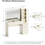 Vanity Desk with Mirror and Lights, Modern Glass Top Makeup Vanity Table with Power Outle 5 Drawers & Adjustable Shelves, 3 Lighting Modes Adjustable Brightness for Bedroom - Image 3