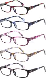 Kerecsen Reading Glasses 5 Pairs Fashion Ladies Readers Spring Hinge with Pattern Print Eyeglasses for Women (Mix Color -2, 3.00) - Image 2