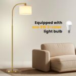 Tall Floor Lamp for Living Room,65'' Modern Standing Lamps with 9W LED Bulb,Elegant Floor Light with Fabric Shade,Gold Tall Lamp for Bedroom Office Study Room Corner Dining Room - Image 4