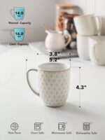 LE TAUCI Coffee Mugs 16 oz,Ceramic Mug Set, Embossment Cups for Latte, Hot Tea, Cappuccino, Mocha, Cocoa, Dishwasher Safe, Suit For Housewarming Wedding- 3.8 inch, Set of 4, Arctic White - Image 5