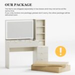 Vanity Desk with Mirror and Lights, Modern Glass Top Makeup Vanity Table with Power Outle 5 Drawers & Adjustable Shelves, 3 Lighting Modes Adjustable Brightness for Bedroom - Image 10