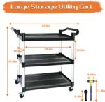 Utility Carts with Wheels,3-Tier Rolling Cart with Wheels, Heavy Duty 510 LBS Food Service Cart with Rubber Pad and Hammer for Kitchen/Office/Warehouse, 31.5" X 16.9" X 38.9"(Black) - Image 7