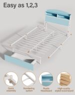 Wooden Twin Bed Frame with Smart Storage Headboard & Drawer, 3-in-1 USB Charging Station, No Box Spring Required, Non-Slip Design, Perfect for Kids, Teens, or Guest Room (Blue & White) - Image 10