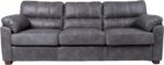 Ribilake 80 Inch Dark Grey Faux Leather Sofa Couch - Wide Armrests with 2 Pillows, Deep Seats, Contrast Stitching, 3 Seater Leather Couches for Living Room, Bedroom, Apartment - Image 10