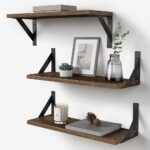 Rustic Floating Shelves Wall Mounted Set of 3, 17 Inch Natural Wood Wall Shelves, Decor Storage Shelf for Bedroom Bathroom Living Room Office Pictures Plants Books Cats TV (Rustic Brown) - Image 2