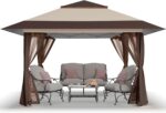 CROWN SHADES 13x13 Pop Up Gazebo, Canopy Tent, Gazebos on Clearance - Outdoor Gazebo for Backyard & Patio Furniture - Carpa Pop Up Tent with Wheeled STO-N-Go Cover Bag (Beige & Coffee) - Image 2
