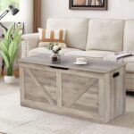 39.4" Storage Chest, Wooden Storage Bench, Large Storage Trunk with 2 Safety Hinges, Entryway Shoes Bench for Living Room, Bedroom,Grey - Image 8