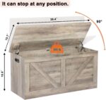 39.4" Storage Chest, Wooden Storage Bench, Large Storage Trunk with 2 Safety Hinges, Entryway Shoes Bench for Living Room, Bedroom,Grey - Image 4