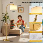 Tall Floor Lamp for Living Room,65'' Modern Standing Lamps with 9W LED Bulb,Elegant Floor Light with Fabric Shade,Gold Tall Lamp for Bedroom Office Study Room Corner Dining Room - Image 6