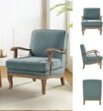 HULALA HOME Mid-Century Modern Accent Chair, Upholstered Lounge Arm Chair with Solid Wood Legs and Armrest, Removable Cushion Comfy Retro Reading Armchair for Living Room, Bedroom, Balcony, Blue - Image 7